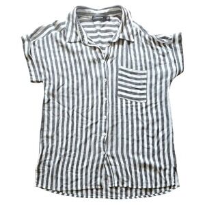 Doe & Rae Striped Button-Up Shirt Relaxed Fit Short Sleeve Top‎ Size S